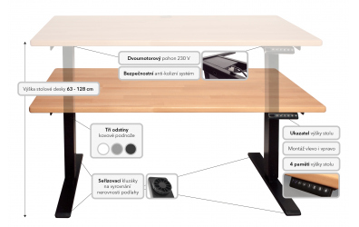 Elektrický rostoucí stůl do dětského pokoje,150 cm, šedý, smrk